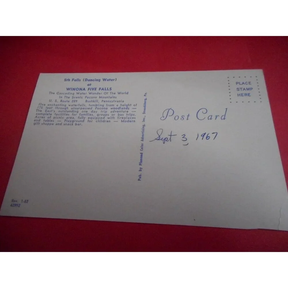 Vintage Postcard unposted waterfall Winona 5 Falls PA 60s Stroudsburg Poconos